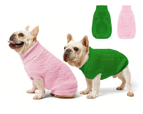 2er-Pack Hundepullover für Haustiere, klassische Kleidung – weicher Rollkragenpullover für Welpen, kleine Dicke, warmes Sweatshirt bei kaltem Wetter für Chihuahua, Bulldogge, Dackel, Mops, Größe S, von Roseelk