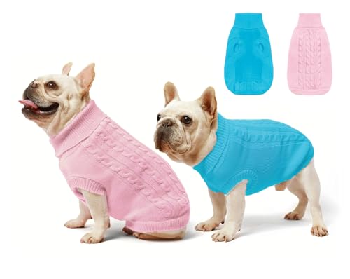 2er-Pack Hundepullover für Haustiere, klassische Kleidung – weicher Rollkragenpullover für Welpen, kleine Dicke, warmes Sweatshirt bei kaltem Wetter für Chihuahua, Bulldogge, Dackel, Mops, Größe XS, von Roseelk