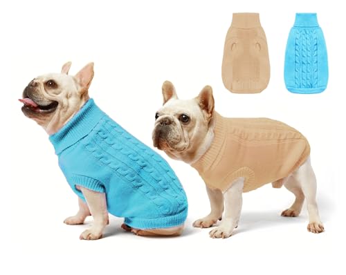 2er-Pack Hundepullover für Haustiere, klassische Kleidung – weicher Rollkragenpullover für Welpen, kleine Dicke, warmes Sweatshirt bei kaltem Wetter für Chihuahua, Bulldogge, Dackel, Mops, Größe XS, von Roseelk