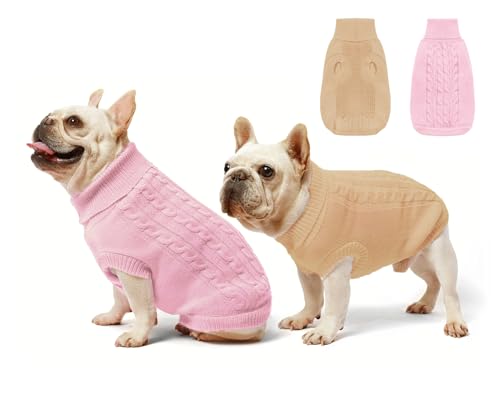 2er-Pack Hundepullover für Haustiere, klassische Kleidung – weicher Rollkragenpullover für Welpen, kleine Dicke, warmes Sweatshirt bei kaltem Wetter für Chihuahua, Bulldogge, Dackel, Mops, Größe S, von Roseelk