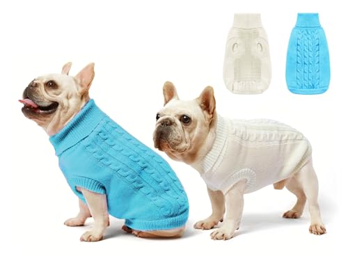 2er-Pack Hundepullover für Haustiere, klassische Kleidung – weicher Rollkragenpullover für Welpen, kleine Dicke, warmes Sweatshirt bei kaltem Wetter für Chihuahua, Bulldogge, Dackel, Mops (S, von Roseelk