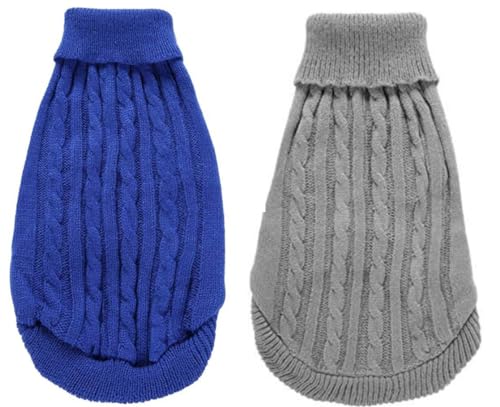 2er-Pack Hundepullover für Haustiere, klassische Kleidung – weicher Welpen-Rollkragenpullover, warmes Sweatshirt im Winter für Chihuahua, Bulldogge, Dackel, Mops, Yorkie (L, Blau, Grau) von Roseelk