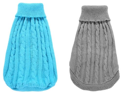 2er-Pack Hundepullover für den Winter, warme Kleidung – weicher Welpen-Rollkragenpullover für Chihuahua, Bulldogge, Dackel, Mops, Yorkie (L, Cyan, Grau) von Roseelk