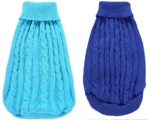 2er-Pack Hundepullover für den Winter, warme Kleidung – weicher Welpen-Rollkragenpullover für Chihuahua, Bulldogge, Dackel, Mops, Yorkie (XL, Cyan, Blau) von Roseelk