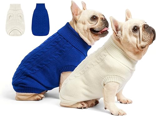 Roseelk Hundepullover für große Hunde, warme Kleidung, Größe XL, Rollkragenpullover für Jungen, Mädchen, Haustiere, Labrador Retriever, Rottweiler, Pitbulls (3XL, Blau, Weiß), 2er-Pack von Roseelk