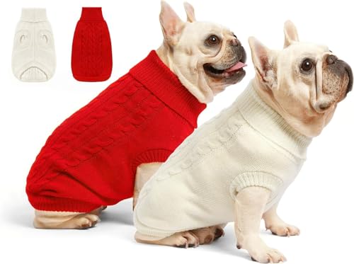 Roseelk Hundepullover für kleine Hunde, mittelgroß, warme Kleidung für den Winter, Rot + Beige, Größe L, 2 Stück von Roseelk