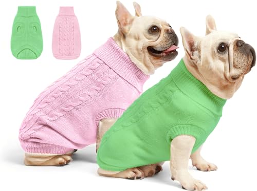 Roseelk Hundepullover für kleine Hunde, warme Kleidung im Winter, Rollkragenpullover für Jungen, Mädchen, Haustier, Hund, Katze, Kätzchen, Chihuahua, Bulldogge, Mops, Beagles, Größe S, Rosa, Grün, von Roseelk