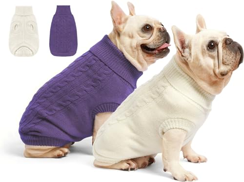 Roseelk Hundepullover für kleine Hunde, warme Kleidung im Winter, Rollkragenpullover für Jungen, Mädchen, Haustier, Hund, Katze, Kätzchen, Chihuahua, Bulldogge, Mops, Beagles (S, Lila, Beige) von Roseelk