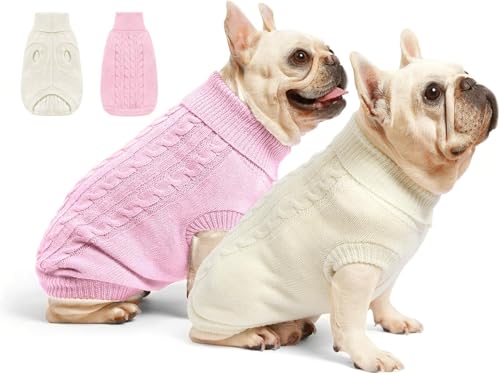 Roseelk Hundepullover für kleine Hunde – mittelgroße warme Kleidung für kleine Hunde im Winter, Rosa + Beige, S, 2 Stück von Roseelk