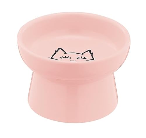 Rosemead Lane Kitty City Erhöhter Katzenfutternapf, erhöhter Katzenfutternapf, Keramik erhöhter und geneigter Wassernapf, gegen Erbrechen und schützt die Wirbelsäule der Haustiere (11,2 cm, Rosa) von Rosemead Lane