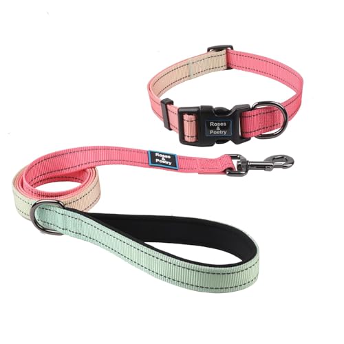 Roses&Poetry Hundehalsband und Leine, Set für kleine Hunde, reflektierende Leinen mit Halsbändern, verstellbar, langlebig, passende Halsband für kleine Hunde und Mädchen (Rosa, Farbverlauf, XS) von Roses&Poetry