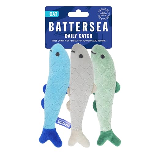 Battersea Daily Catch (3 Stück), Katzenminze-Spielzeug, Grün, Grau, Blau, 4 x 15 cm, 3 Stück von Rosewood