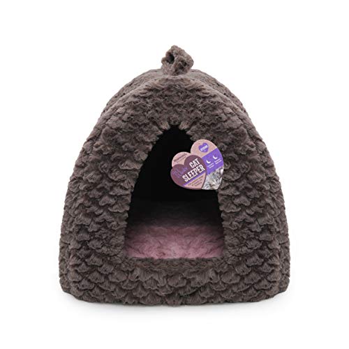 Rosewood 03080 Premium Fleece-Pyramide für Katzen, kleine Hunde Bett, mit Wendekissen, 40 x 40 cm, grau/pink von Rosewood