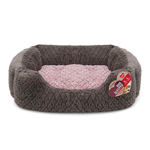 Rosewood 04406 Luxus-Hundebett Large aus kuschelig weichem Pelz mit Wirbelmuster und Plüsch-Wendekissen innen - Maschinenwäsche, 71 x 58 cm, grau/pink von Rosewood