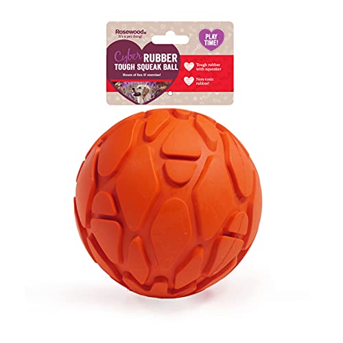 Rosewood 40323 robuster und langlebiger Hunde-Squeakerball aus Gummi für Spielereien innen und außen, Durchmesser: 6 cm, orange von Rosewood