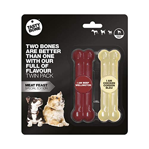 Tasty Bone Rosewood 57180 Doppelpack TastyBone Hundespielzeug aus Nylon mit Beef Wellington - und Hühnchen - Cordon Bleu - Geschmack, 11 cm von Tasty Bone