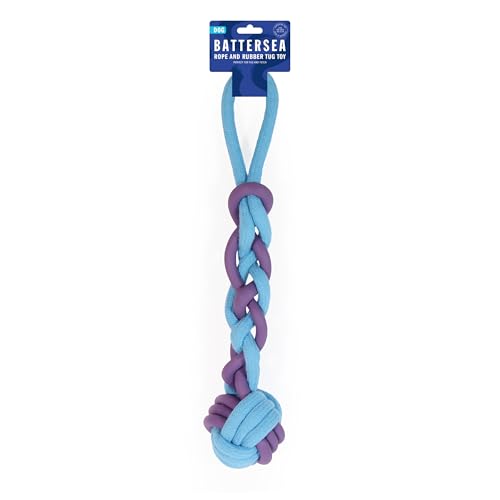 Rosewood Battersea Seil und Gummi Zerrspielzeug für Hunde, Blau und Lila, langlebiges Seil-Hundespielzeug, Robustes Hundespielzeug, groß, interaktives Hundespielzeug, 38 cm lang von Rosewood