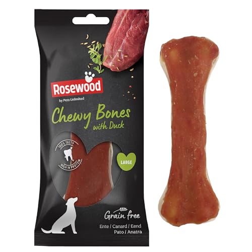 Rosewood Kauknochen aus Rosenholz mit Ente für Hunde - Groß, Rinderhaut-Leckerli mit Ente, Zahnpflege, Proteinreich, Getreide- und Glutenfrei, Ohne Künstliche Zusätze, 90g von Rosewood