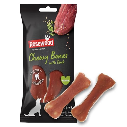 Rosewood Kauknochen aus Rosenholz mit Entengeschmack für mittelgroße Hunde - Rinderhaut-Kauleckerlis mit Ente, Zahnpflege, Getreide- und Glutenfrei, Ohne Künstliche Zusätze, 80 g von Rosewood