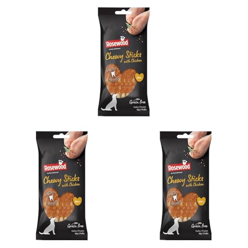 Rosewood Chewy Sticks, Hühnchen mit Rinderhaut umwickelt, kleine Hundeleckerlis, 10 Stück, 100 g (Packung mit 3) von Rosewood