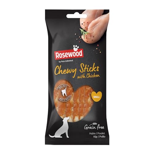 Rosewood Hühnchen-Kausticks für kleine Hunde - Rinderhaut Leckerli, Zahnpflege, Getreide- und Glutenfrei, Ohne Künstliche Zusätze, 100 g von Rosewood