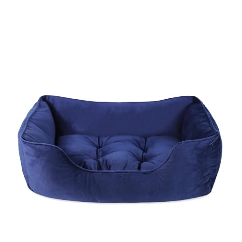 Rosewood Hundebett, Samt, quadratisch, Größe M, Marineblau von Rosewood