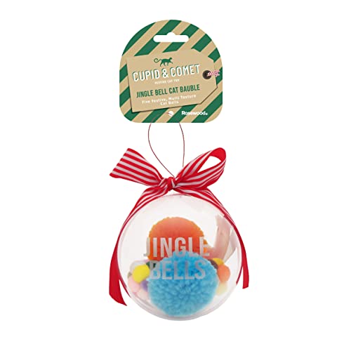 Rosewood Jingle Bells Katzenspielzeug-Kugel, 5 Stück, inklusive: 3 x bunte Pompons und 2 x Garnbommel, 11 cm Durchmesser von Rosewood