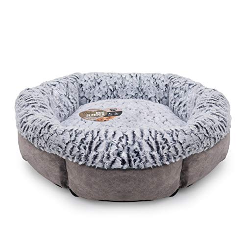 Rosewood Kleines Hundebett für Hunde, Katzen, Kätzchen und Welpen, maschinenwaschbar, super weiches Fleece gefüttert, Kunstwildleder, Grau, 48 x 48 x 16 cm von Rosewood