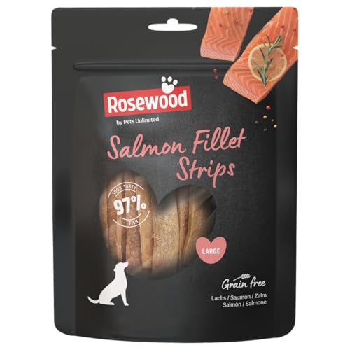 Rosewood Salmon Fillet Strips Large – Weicher Hundesnack mit 97 % Lachs, proteinreich und fettarm, ohne Getreide und Gluten, ohne künstliche Zusatzstoffe, 150 g von Rosewood