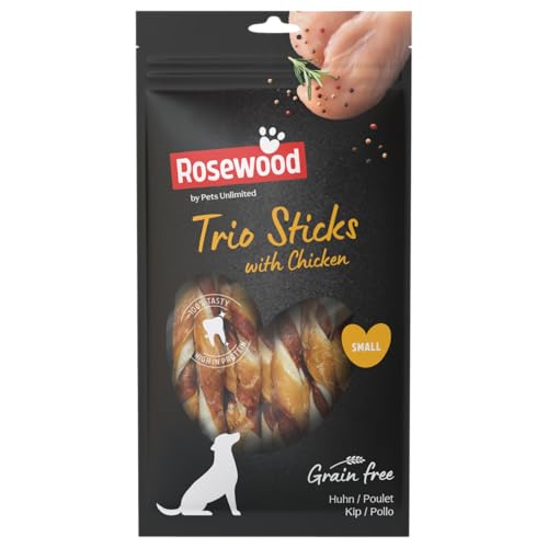 Rosewood Trio Hühnchen-Geschmack Kauhölzer für kleine Hunde - Zahnpflege, getreide- und glutenfrei, ohne künstliche Zusätze, 100g von Rosewood