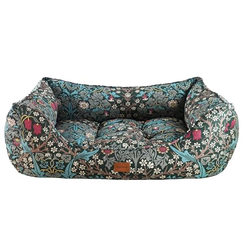 Rosewood x Morris & Co. Blackthorn Boxbett für Hunde, großes Hundebett, Grün, gepolsterte Seiten, Rutschfester Boden, waschbar, luxuriöser William Morris Print von Rosewood