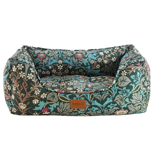 Rosewood x Morris & Co. Blackthorn Boxbett für Hunde, kleines Hundebett, Grün, gepolsterte Seiten, Rutschfester Boden, waschbar, luxuriöser William Morris Print von Rosewood