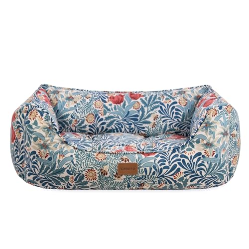 Rosewood x Morris & Co. Bower Berry Box Bett für Hunde, kleines Haustierbett, Blau, gepolsterte Seiten, Rutschfester Boden, waschbar, luxuriöser William Morris Print von Rosewood