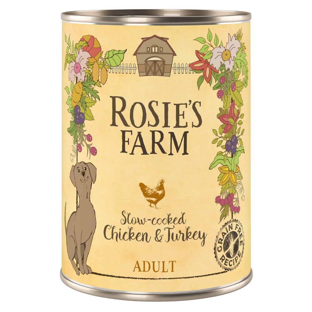 5 + 1 gratis! Rosie's Farm Adult 6 x 400 g - Huhn & Truthahn 5 + 1 gratis! Rosie's Farm Adult 6 x 400 g - Huhn & Truthahn von Rosie's Farm