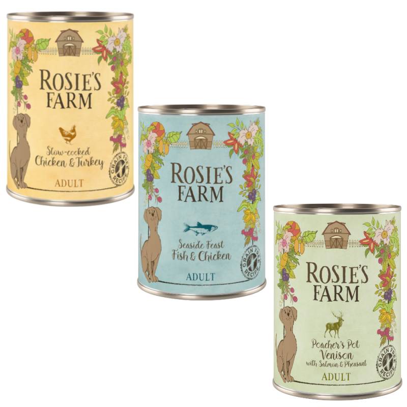 Rosie's Farm Adult 6 x 400 g  - Mix 2 (Huhn & Truthahn, Fisch & Huhn, Wild & Fasan mit Lachs) von Rosie's Farm