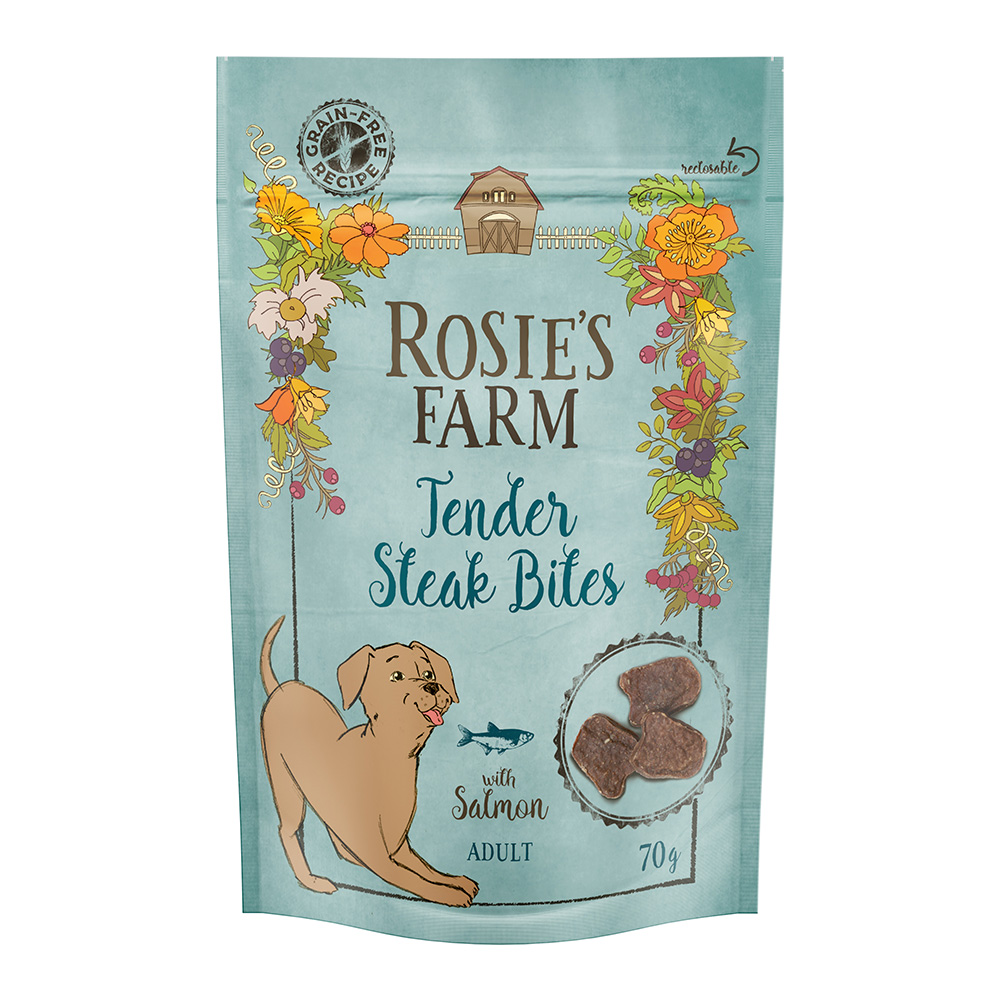 Rosie's Farm Snacks Adult "Tender Steak Bites" Lachs - Sparpaket: 5 x 70 g von Rosie's Farm