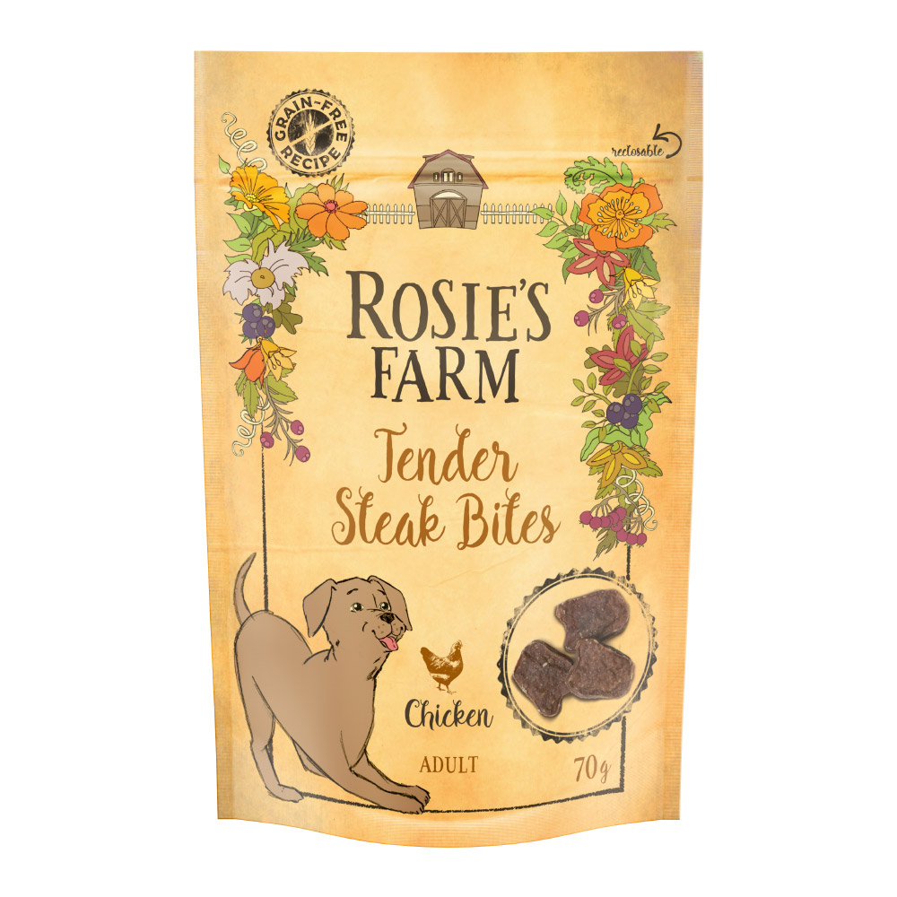 Rosie's Farm Snacks Adult "Tender Steak Bites" Huhn - Sparpaket: 5 x 70 g von Rosie's Farm