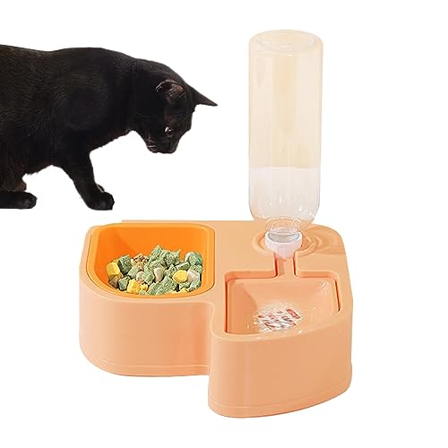 Doppelter Katzennapf | Katzennapf mit Trinkflasche | 500 ml Abnehmbarer multifunktionaler Katzenfutter- und Wassernapf, Futternapf für kleine Hunde, Hauskatzen Rosixehird von Rosixehird