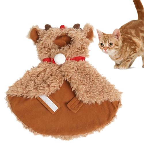 Hunde-Rentier-Kostüm, Katzen-Weihnachtskostüm - Winter-Hundekostüm,Weiche, plüschige, braune Hirsch-Katzenkleidung, multifunktionaler Warmer Hundeumhang für den Winter für Weihnachten und von Rosixehird