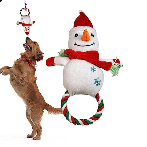 Rosixehird Weihnachts-Kauspielzeug für Haustiere, Quietschendes Kauspielzeug für Hunde, Robustes Hundekauspielzeug aus Seil für die Zahnreinigung, Weihnachtsmann, Schneemann, Elch-Hundebissspielzeug von Rosixehird