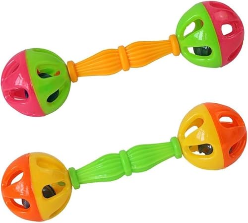 Rosojodg 2Pcs Multi-Color Vogel Papagei Spielzeug Rassel Vögel Spaß Übung Kunststoff Doppelköpfige Glocke Haustier Spielzeug Hantel Fuß Spielzeug Kleine und mittlere Vögel Futtersuche Fuß Spielzeug von Rosojodg