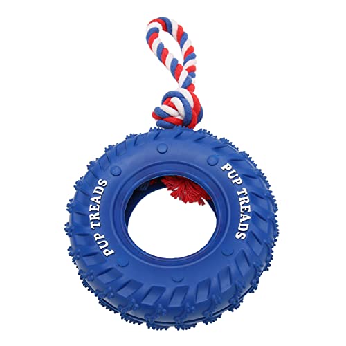 Gummi-Hundereifen-Kauspielzeug, Hochfestes, Giftfreies, Interaktives Hundeleckerli-Spender-Reifenspielzeug mit Seil für Mittelgroße Hunde (Blau) von Rosvola