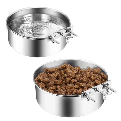 2 Stück Edelstahl-Wassernapf für Hundekäfige, Metall-Hundenapf-Set, Hundehütten-Fütterung, Hundeschüssel, zum Aufhängen, kein Verschütten für kleine, mittelgroße und große Hunde, Welpen, Rassen von Roucerlin