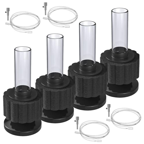 Roucerlin Mini-Bio-Schwammfilter für Aquarium, kleines Aquarium-Filter-Set mit Steuerventil und Luftschlauch, 1 m, tragbares Aquarium-Filterzubehör für die Zucht von Garnelen, Hobbyisten, 4 Stück von Roucerlin