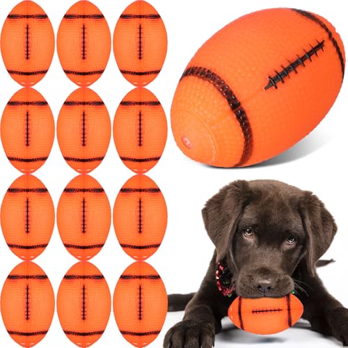 RoundFunny Fußball-Kauspielzeug für kleine und mittelgroße Rassen, Kauspielzeug für Hunde mit Fußball-Design, langlebig, ungiftig, Gummi, Haustierspielzeug zum Apportieren und Zahnreinigung, 12 Stück von RoundFunny