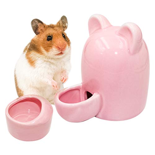 Hamster Trinkflasche Keramik Automatischer Wasserspender Meerschweinchen Trinkwasser Feeder, Hamster Wasserflasche mit Hamster Keramik Napf für Hamster, Chinchilla, Meerschweinchen, Igel, Vogel (Rosa) von Roundler