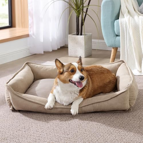 Rover Rest Arlee Home & Pet Lounger Cresent Orthopädisch, umweltfreundlich, bequem, abnehmbar, waschbar, Bezug mit wasserdichtem Futter und Rutschfester Unterseite, Couch-Stil, Haustierbett, Safari von Rover Rest