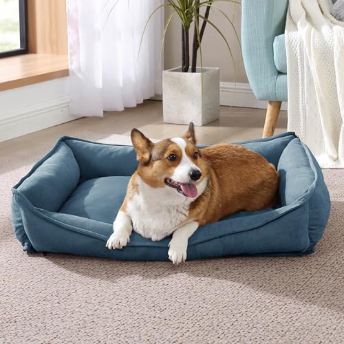 Rover Rest Arlee Home & Pet Lounger Cresent Orthopädisch, umweltfreundlich, bequem, abnehmbar, waschbar, Bezug mit wasserdichtem Futter und Rutschfester Unterseite, Couch-Stil, Haustierbett, Blau von Rover Rest