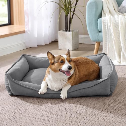 Rover Rest Arlee Home & Pet Lounger Cresent Orthopädisch, umweltfreundlich, bequem, abnehmbar, waschbar, Bezug mit wasserdichtem Futter und Rutschfester Unterseite, Couch-Stil, Haustierbett, Grau von Rover Rest