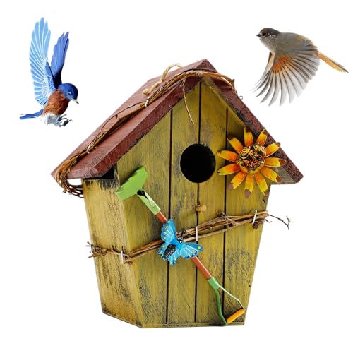 Massivholz Vogelhaus Hof Garten Kreative Ornamente Blockhütte Vogelnest Warme Dekoration Kleines Vogel Holznest Massivholz Vogelnest von Rowbaty
